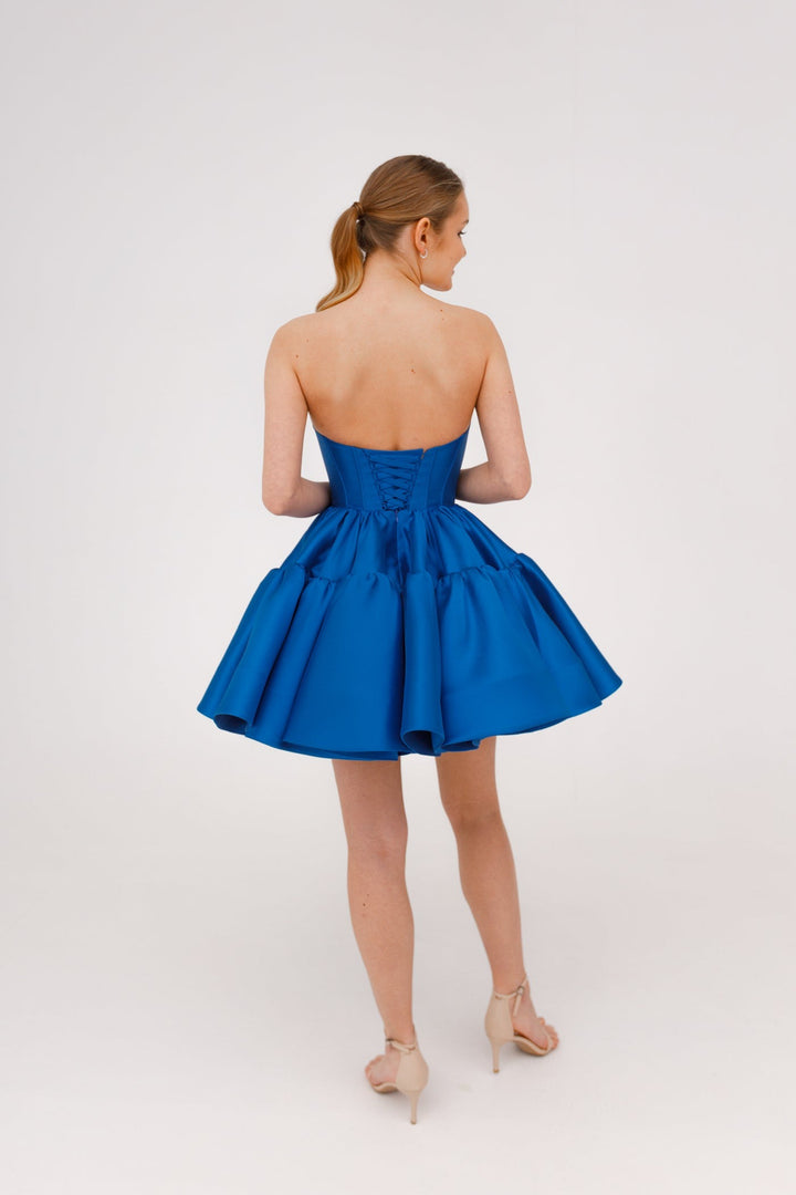 Vairo Tube Corset Flare Short Dress In Blue