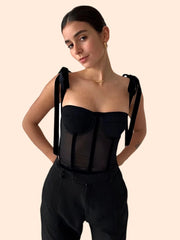 Misto Shoulder Tie Sheer Boning Corset Top