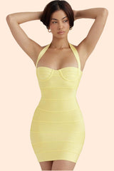 Yellow Zara Halterneck Curve Bodycon Dress