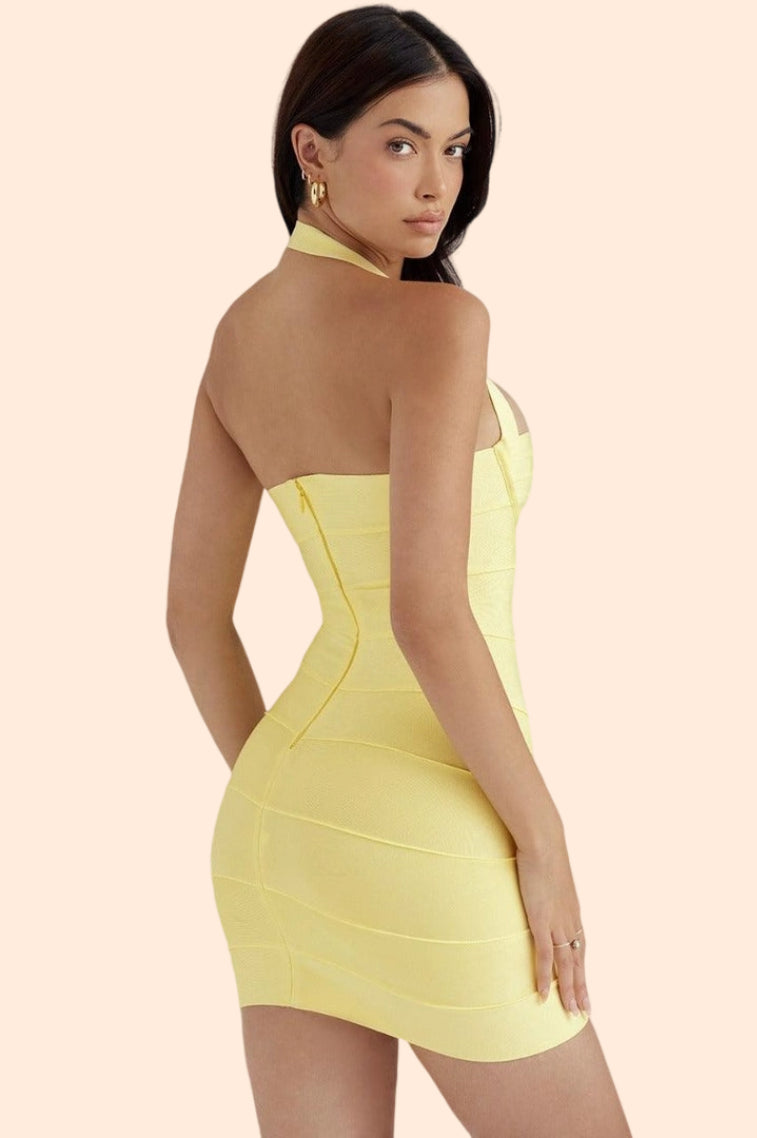 Yellow Zara Halterneck Curve Bodycon Dress