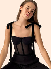 Misto Shoulder Tie Sheer Boning Corset Top