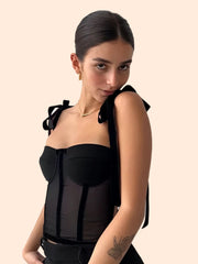 Misto Shoulder Tie Sheer Boning Corset Top